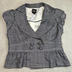 XOXO Women's Cropped Blazer Medium Gray Cap Sleeve Peplum Y2K Academia Jacket